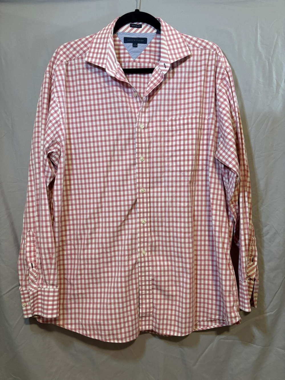Tommy Hilfiger Men's Red and White Gingham Dress Button Up Shirt